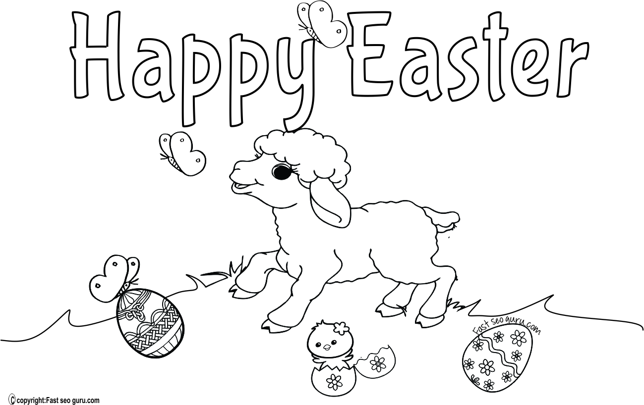 Printable happy easter lamb coloring pages